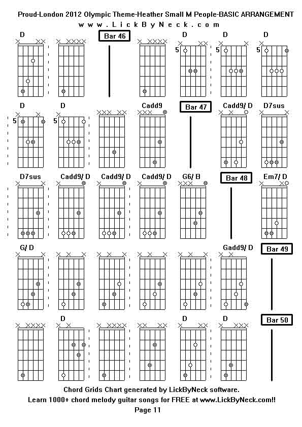 Chord Grids Chart of chord melody fingerstyle guitar song-Proud-London 2012 Olympic Theme-Heather Small M People-BASIC ARRANGEMENT,generated by LickByNeck software.